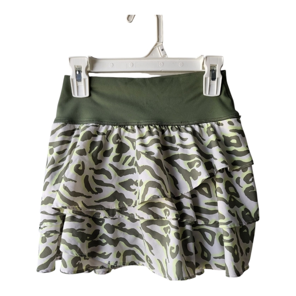 💕Aerie Green Leopard Print Ruffle Athletic Skort Womens Size Xs